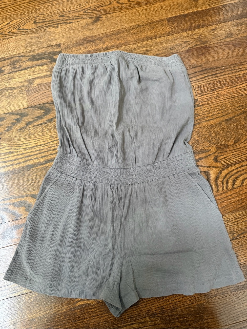 Joie Gray Strapless Romper with Elastic Waist